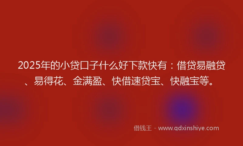 2025年的小贷口子什么好下款快有：借贷易融贷、易得花、金满盈、快借速贷宝、快融宝等。
