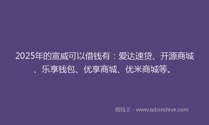 2025年的宣威可以借钱有：爱达速贷、开源商城、乐享钱包、优享商城、优米商城等。