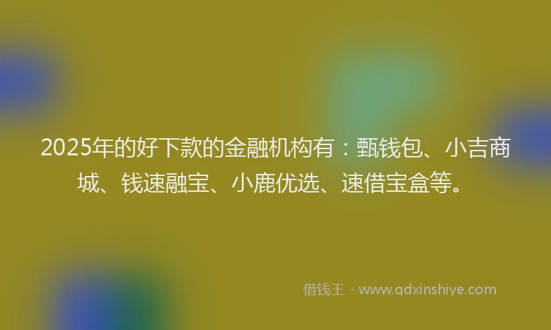 2025年的好下款的金融机构有：甄钱包、小吉商城、钱速融宝、小鹿优选、速借宝盒等。