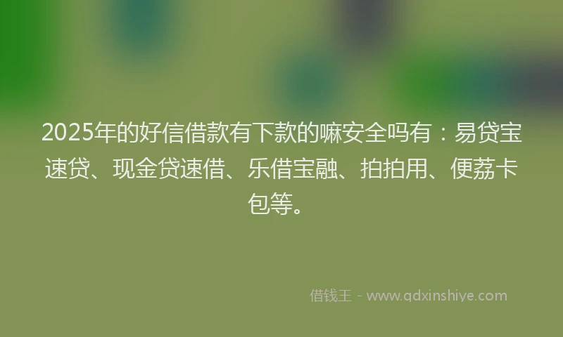 2025年的好信借款有下款的嘛安全吗有：易贷宝速贷、现金贷速借、乐借宝融、拍拍用、便荔卡包等。