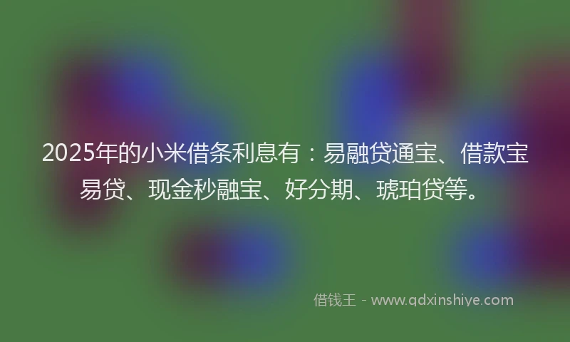 2025年的小米借条利息有：易融贷通宝、借款宝易贷、现金秒融宝、好分期、琥珀贷等。