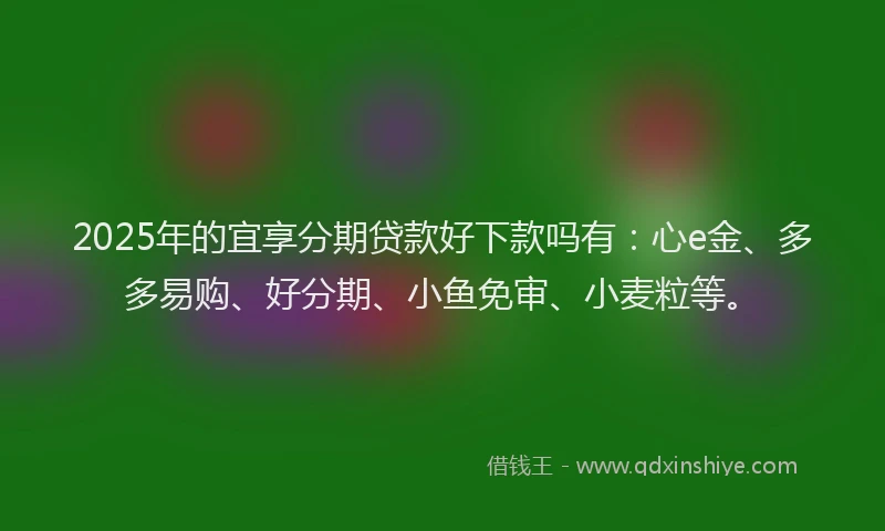 2025年的宜享分期贷款好下款吗有：心e金、多多易购、好分期、小鱼免审、小麦粒等。