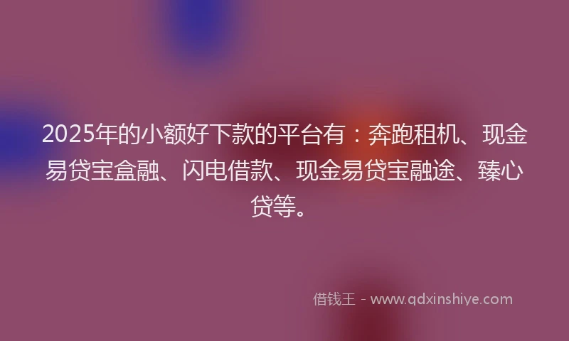 2025年的小额好下款的平台有：奔跑租机、现金易贷宝盒融、闪电借款、现金易贷宝融途、臻心贷等。