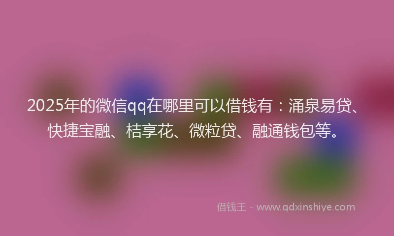 2025年的微信qq在哪里可以借钱有：涌泉易贷、快捷宝融、桔享花、微粒贷、融通钱包等。