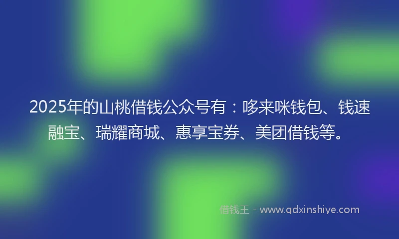 2025年的山桃借钱公众号有：哆来咪钱包、钱速融宝、瑞耀商城、惠享宝券、美团借钱等。