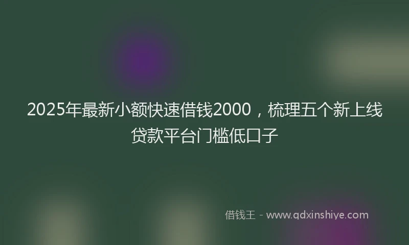 2025年最新小额快速借钱2000，梳理五个新上线贷款平台门槛低口子