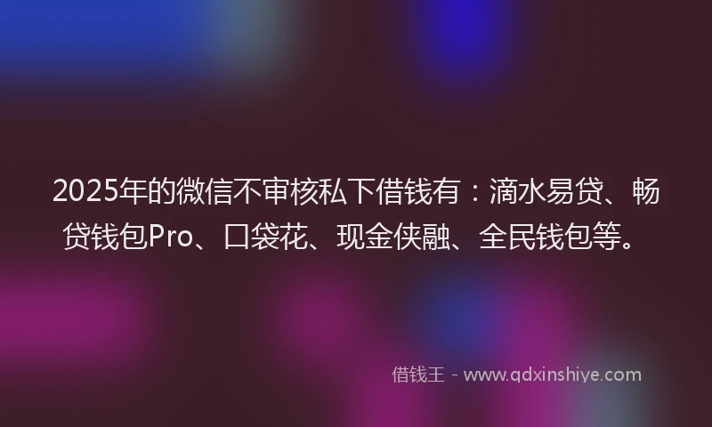 2025年的微信不审核私下借钱有：滴水易贷、畅贷钱包Pro、口袋花、现金侠融、全民钱包等。