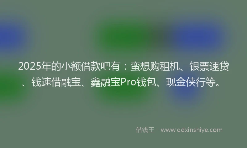 2025年的小额借款吧有：蛮想购租机、银票速贷、钱速借融宝、鑫融宝Pro钱包、现金侠行等。