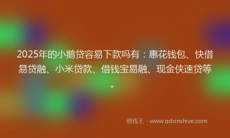 2025年的小鹅贷容易下款吗有：惠花钱包、快借易贷融、小米贷款、借钱宝易融、现金侠速贷等。