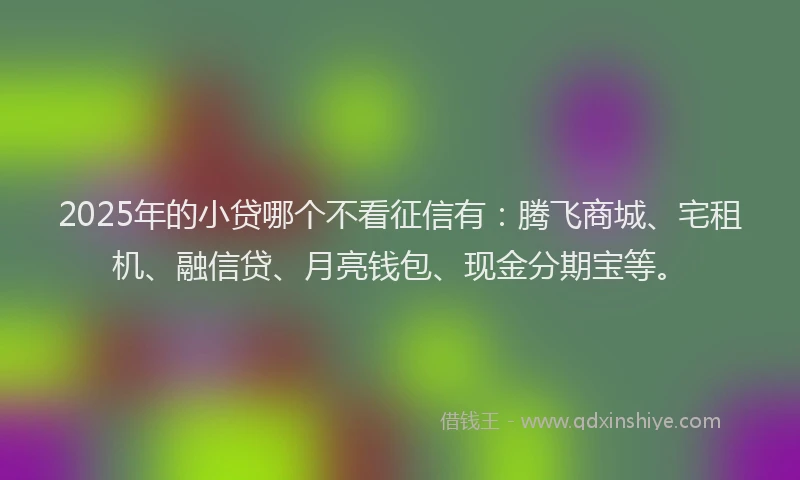 2025年的小贷哪个不看征信有：腾飞商城、宅租机、融信贷、月亮钱包、现金分期宝等。