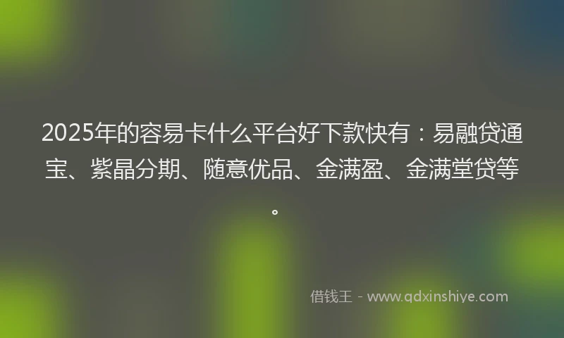 2025年的容易卡什么平台好下款快有：易融贷通宝、紫晶分期、随意优品、金满盈、金满堂贷等。