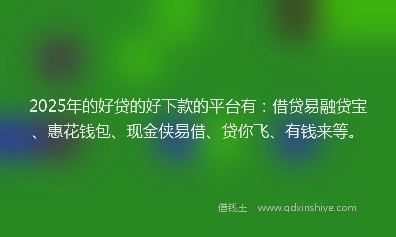 2025年的好贷的好下款的平台有：借贷易融贷宝、惠花钱包、现金侠易借、贷你飞、有钱来等。