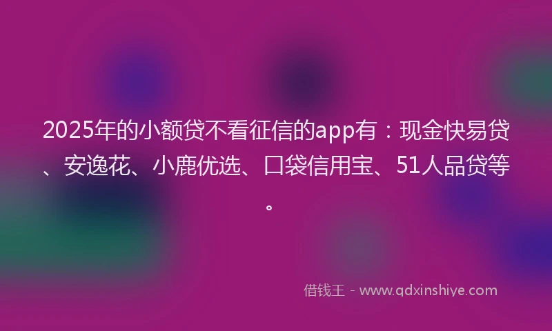2025年的小额贷不看征信的app有：现金快易贷、安逸花、小鹿优选、口袋信用宝、51人品贷等。