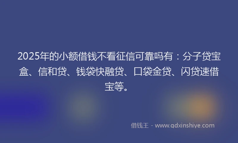 2025年的小额借钱不看征信可靠吗有：分子贷宝盒、信和贷、钱袋快融贷、口袋金贷、闪贷速借宝等。