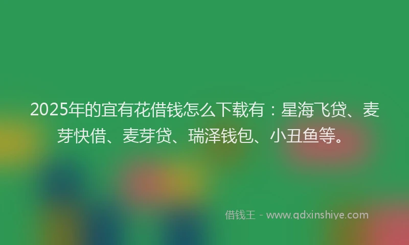 2025年的宜有花借钱怎么下载有：星海飞贷、麦芽快借、麦芽贷、瑞泽钱包、小丑鱼等。