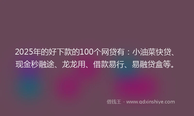 2025年的好下款的100个网贷有：小油菜快贷、现金秒融途、龙龙用、借款易行、易融贷盒等。