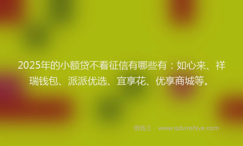2025年的小额贷不看征信有哪些有：如心来、祥瑞钱包、派派优选、宜享花、优享商城等。