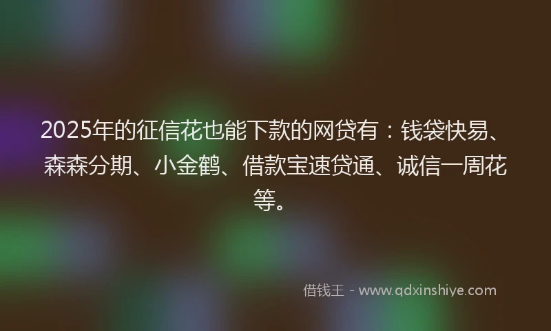 2025年的征信花也能下款的网贷有：钱袋快易、森森分期、小金鹤、借款宝速贷通、诚信一周花等。