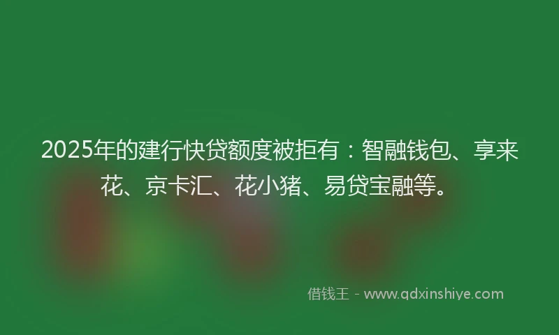 2025年的建行快贷额度被拒有：智融钱包、享来花、京卡汇、花小猪、易贷宝融等。