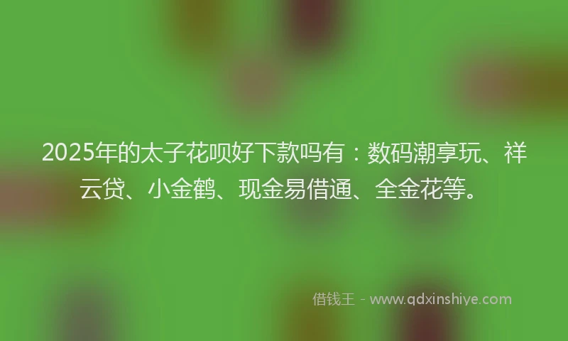 2025年的太子花呗好下款吗有：数码潮享玩、祥云贷、小金鹤、现金易借通、全金花等。