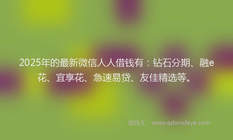 2025年的最新微信人人借钱有：钻石分期、融e花、宜享花、急速易贷、友佳精选等。