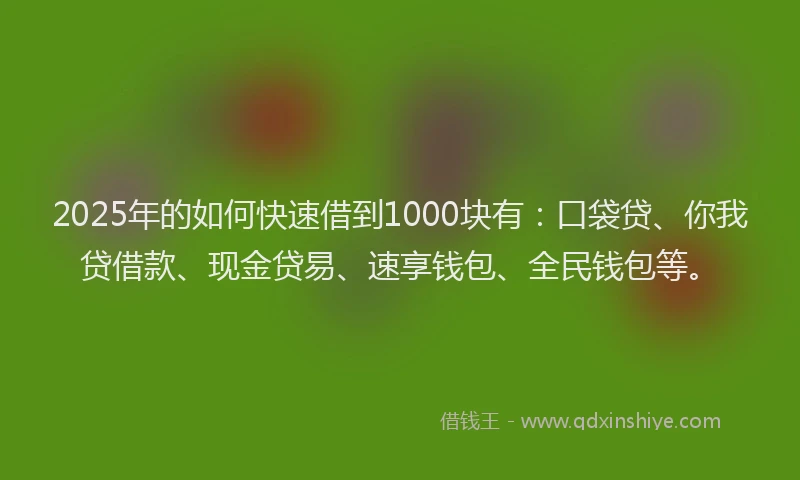 2025年的如何快速借到1000块有：口袋贷、你我贷借款、现金贷易、速享钱包、全民钱包等。