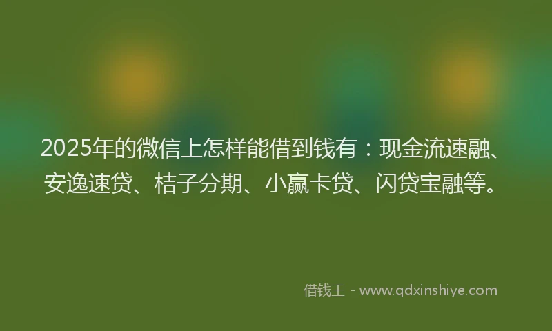 2025年的微信上怎样能借到钱有：现金流速融、安逸速贷、桔子分期、小赢卡贷、闪贷宝融等。