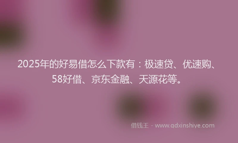 2025年的好易借怎么下款有：极速贷、优速购、58好借、京东金融、天源花等。