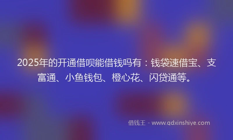 2025年的开通借呗能借钱吗有：钱袋速借宝、支富通、小鱼钱包、橙心花、闪贷通等。