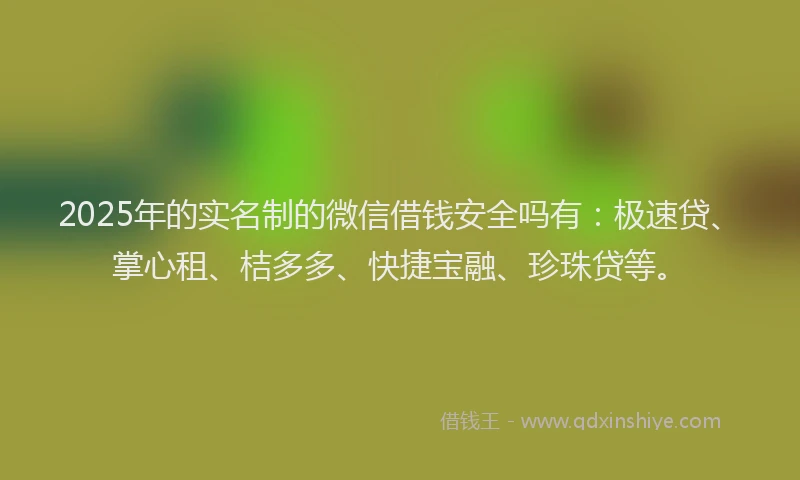 2025年的实名制的微信借钱安全吗有：极速贷、掌心租、桔多多、快捷宝融、珍珠贷等。