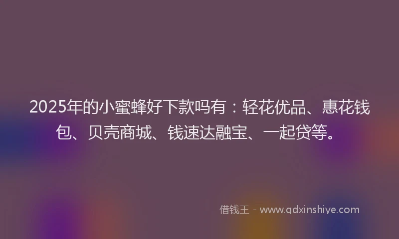 2025年的小蜜蜂好下款吗有：轻花优品、惠花钱包、贝壳商城、钱速达融宝、一起贷等。