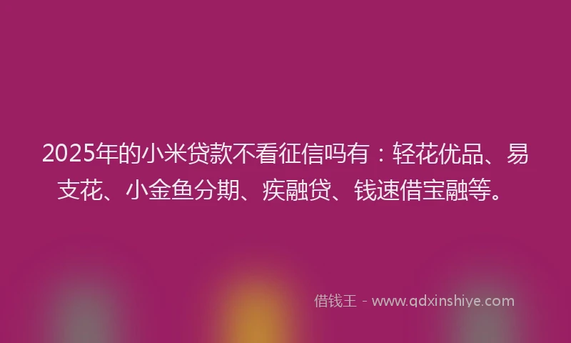 2025年的小米贷款不看征信吗有：轻花优品、易支花、小金鱼分期、疾融贷、钱速借宝融等。