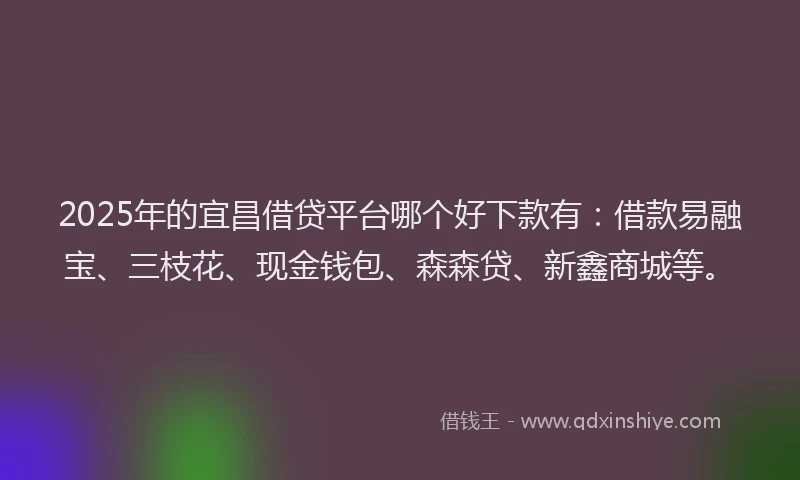 2025年的宜昌借贷平台哪个好下款有：借款易融宝、三枝花、现金钱包、森森贷、新鑫商城等。