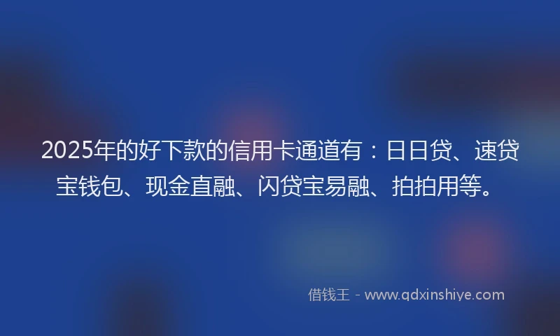2025年的好下款的信用卡通道有：日日贷、速贷宝钱包、现金直融、闪贷宝易融、拍拍用等。