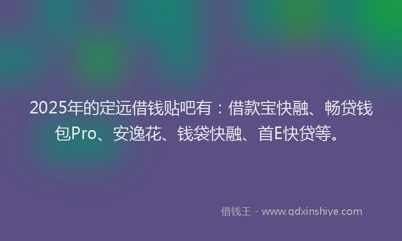 2025年的定远借钱贴吧有：借款宝快融、畅贷钱包Pro、安逸花、钱袋快融、首E快贷等。