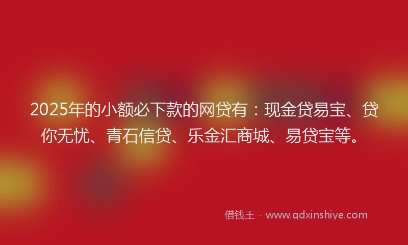 2025年的小额必下款的网贷有：现金贷易宝、贷你无忧、青石信贷、乐金汇商城、易贷宝等。