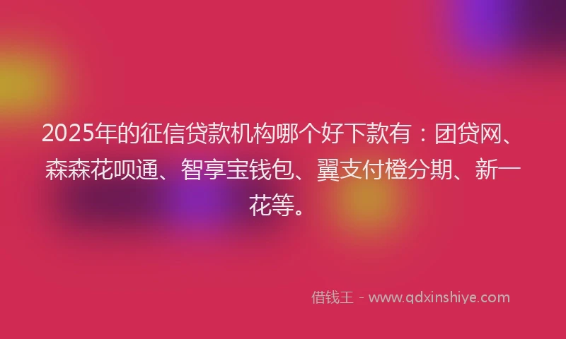 2025年的征信贷款机构哪个好下款有：团贷网、森森花呗通、智享宝钱包、翼支付橙分期、新一花等。