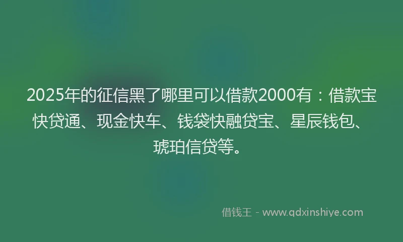 2025年的征信黑了哪里可以借款2000有：借款宝快贷通、现金快车、钱袋快融贷宝、星辰钱包、琥珀信贷等。