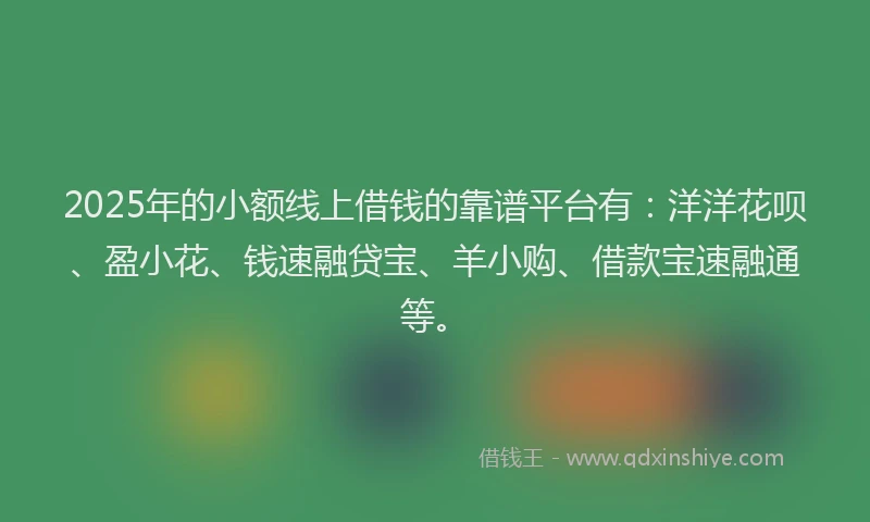 2025年的小额线上借钱的靠谱平台有：洋洋花呗、盈小花、钱速融贷宝、羊小购、借款宝速融通等。