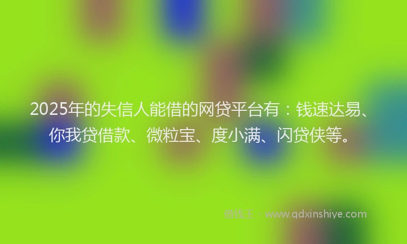 2025年的失信人能借的网贷平台有：钱速达易、你我贷借款、微粒宝、度小满、闪贷侠等。