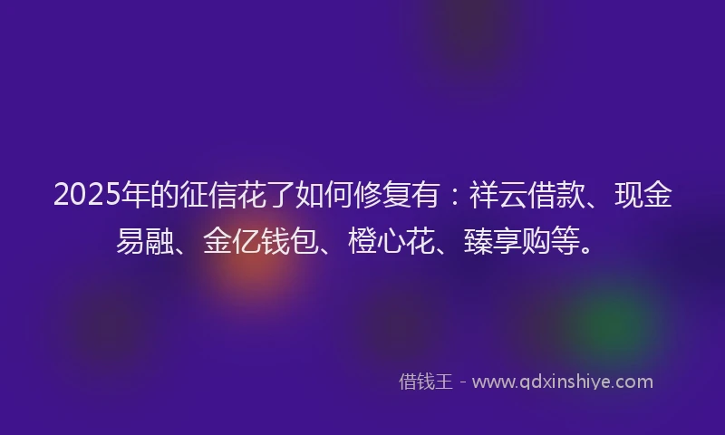2025年的征信花了如何修复有：祥云借款、现金易融、金亿钱包、橙心花、臻享购等。