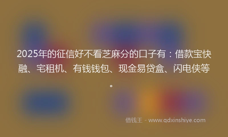2025年的征信好不看芝麻分的口子有：借款宝快融、宅租机、有钱钱包、现金易贷盒、闪电侠等。