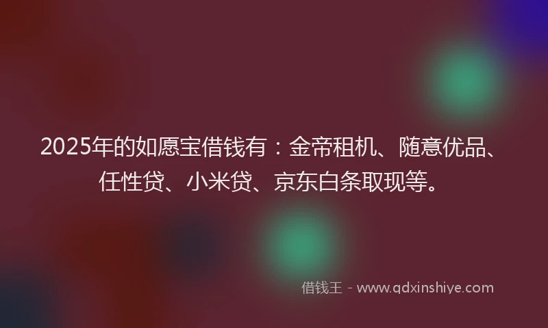2025年的如愿宝借钱有：金帝租机、随意优品、任性贷、小米贷、京东白条取现等。