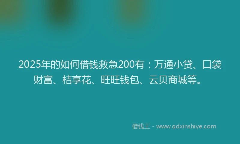 2025年的如何借钱救急200有：万通小贷、口袋财富、桔享花、旺旺钱包、云贝商城等。