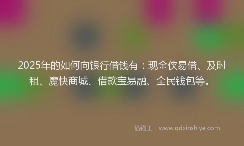 2025年的如何向银行借钱有：现金侠易借、及时租、魔快商城、借款宝易融、全民钱包等。