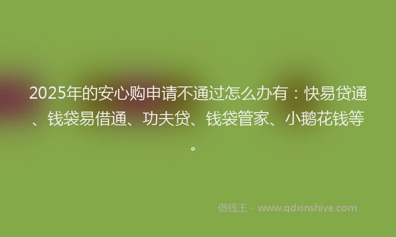 2025年的安心购申请不通过怎么办有：快易贷通、钱袋易借通、功夫贷、钱袋管家、小鹅花钱等。