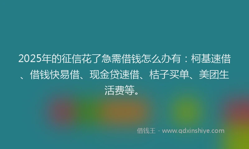 2025年的征信花了急需借钱怎么办有：柯基速借、借钱快易借、现金贷速借、桔子买单、美团生活费等。