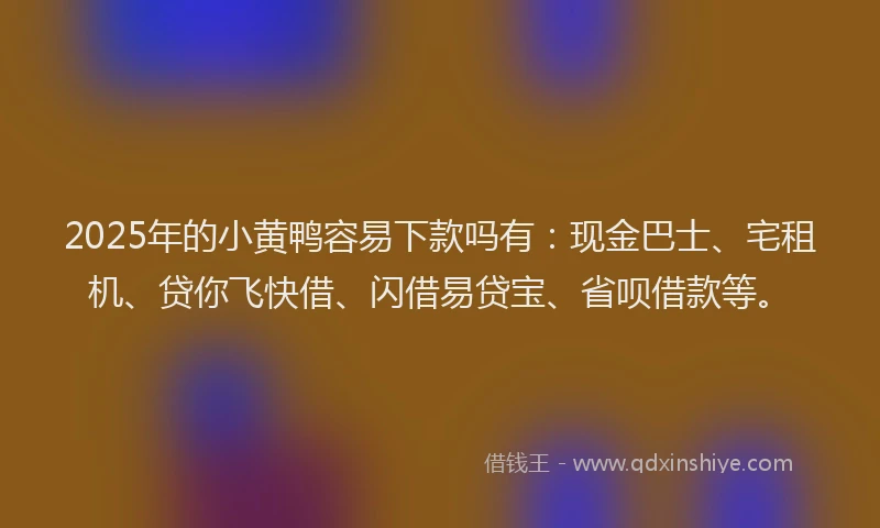 2025年的小黄鸭容易下款吗有：现金巴士、宅租机、贷你飞快借、闪借易贷宝、省呗借款等。