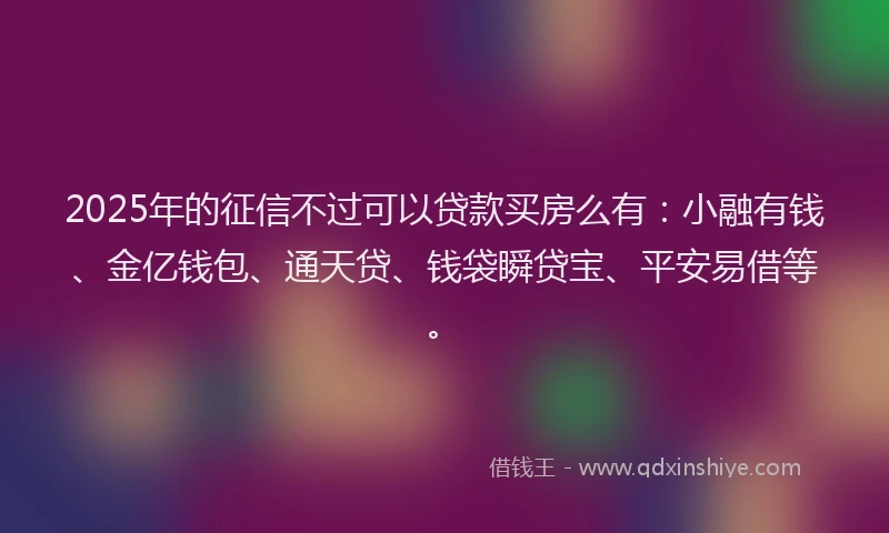 2025年的征信不过可以贷款买房么有：小融有钱、金亿钱包、通天贷、钱袋瞬贷宝、平安易借等。