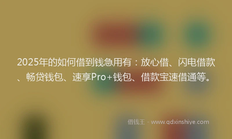 2025年的如何借到钱急用有：放心借、闪电借款、畅贷钱包、速享Pro+钱包、借款宝速借通等。
